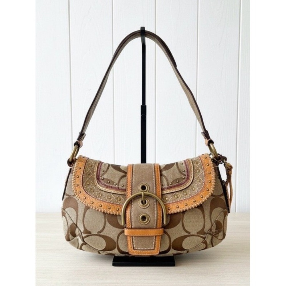 Coach Y2K Rare Soho Khaki Signature C Canvas Vachetta Flab Hobo Bag 10484